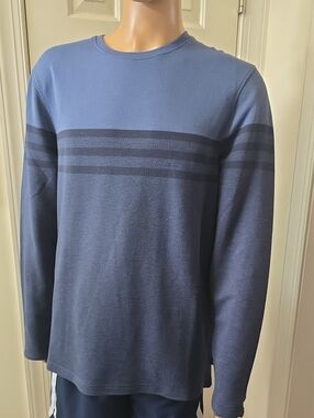 CHAPS BRAND MEN'S BLUE STRIPED LONG SLEEVES KNIT PULLOVER SHIRT SIZE LARGE